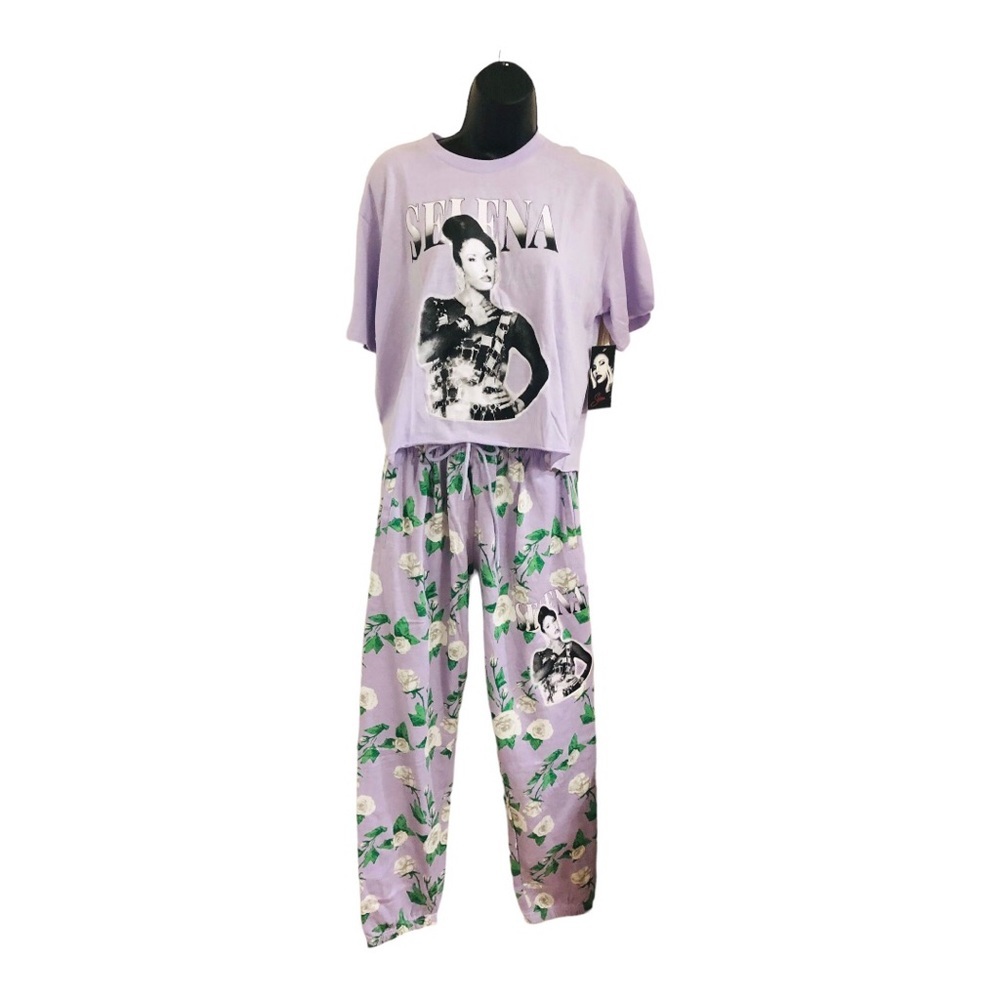 Selena Quintanilla‎ Cambria purple floral crop shirt joggers pants set size XL